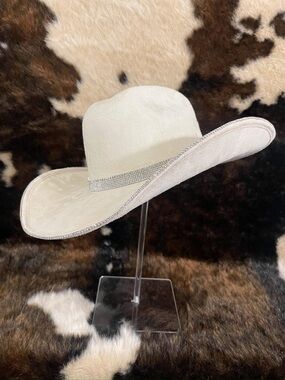 Custom light tan Cowboy Hat with Rhinestone Band.